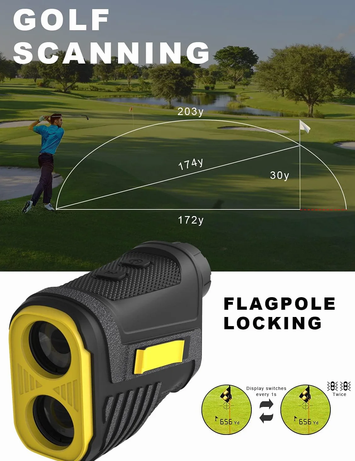 Telemetro Golf PF280 - 656 Yarde con Bloccaggio Preciso dell'Asta Della Bandiera, Ingrandimento 6X, Scansione e Misurazione Della Distanza/Velocità per Caccia