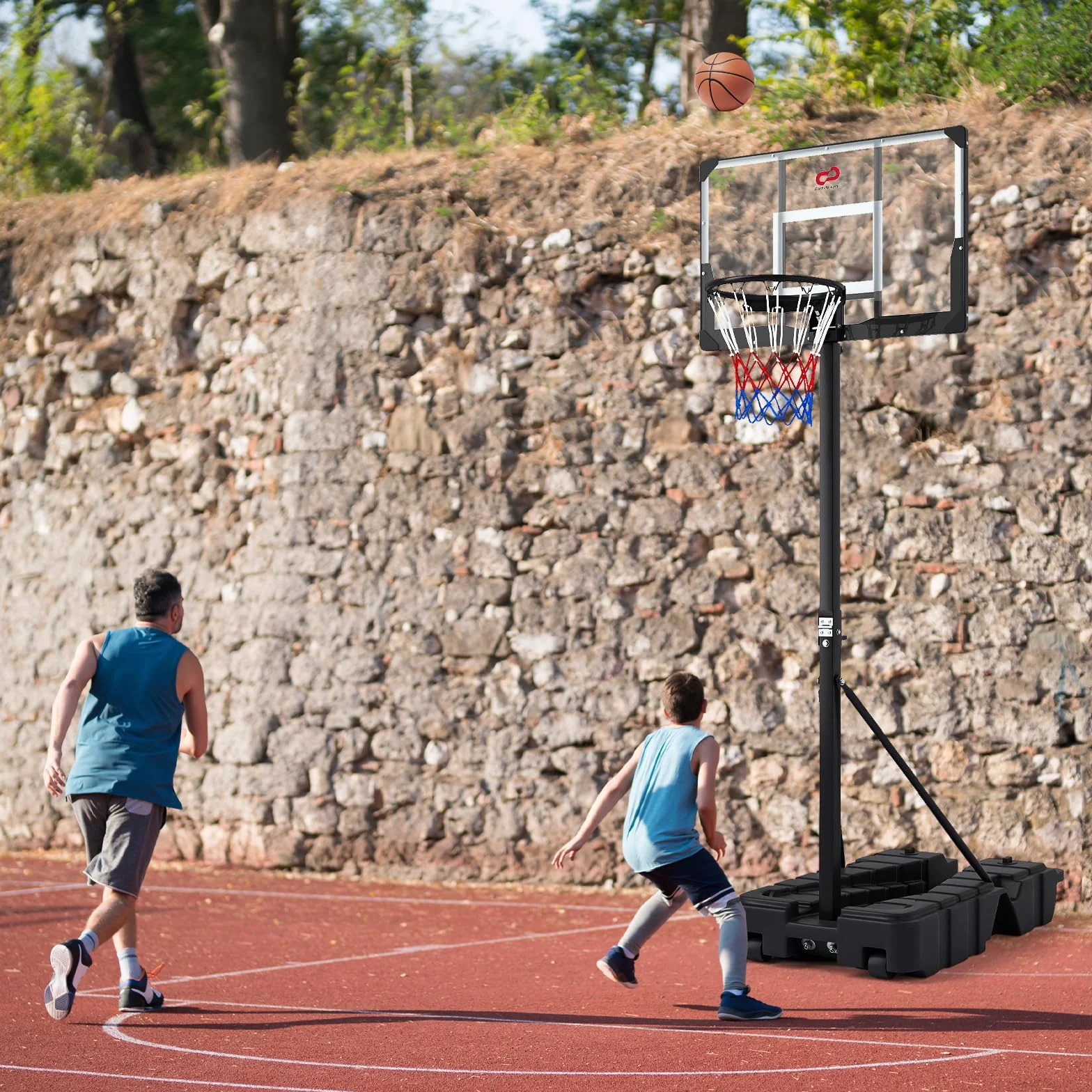 COSTWAY Canestro da Basket Professionale Pieghevole Altezza Regolabile 230-305 cm Tabellone PC Infrangibile Base Mobile con Ruote Riempibile