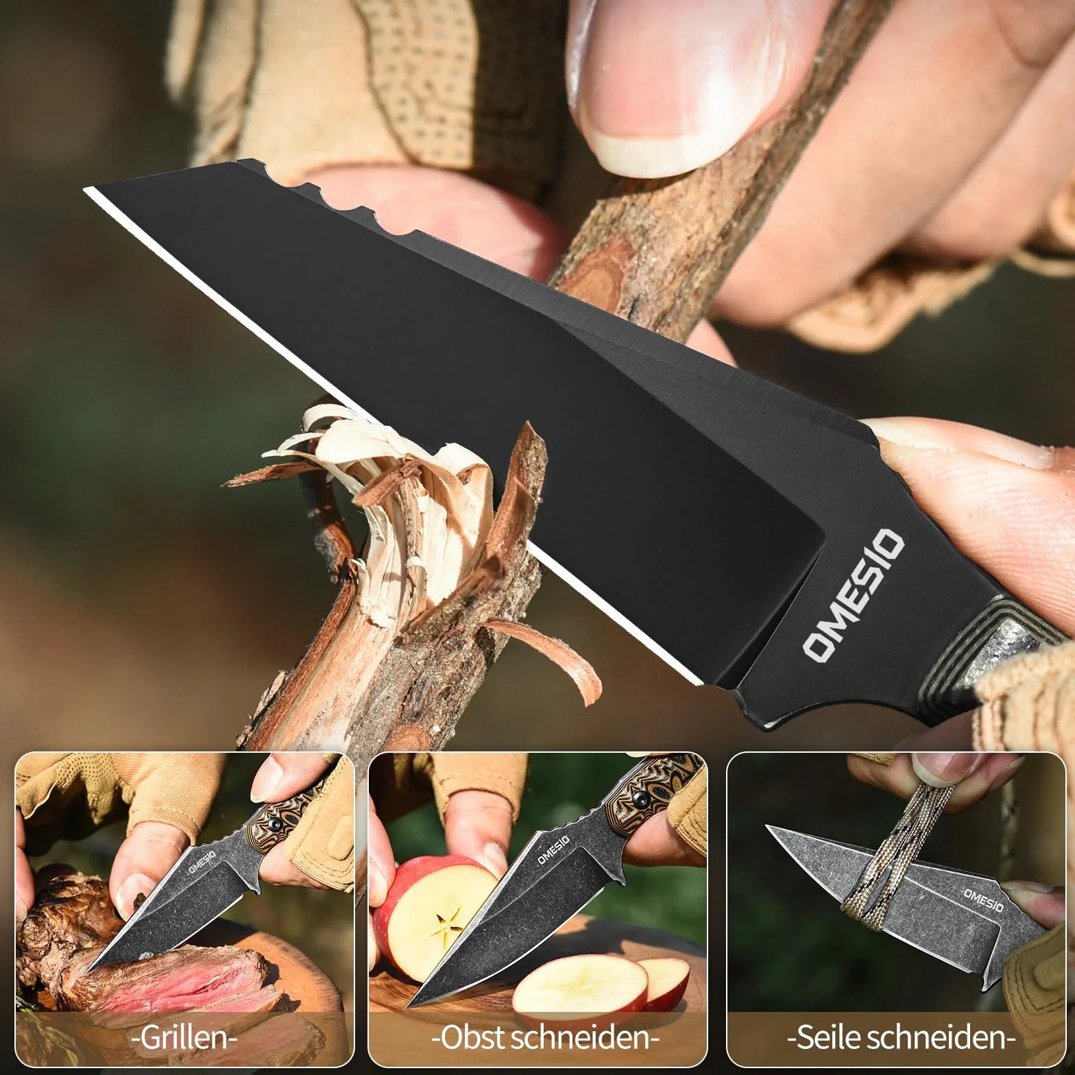 Omesio Coltello Da Collo Fodero in Kydex, Lama in Acciaio D2 Da 8,5 cm, Coltello Da Caccia Con Manico in G10, Adatto Per Campeggio All'Aperto Pesca Sopravvivenza