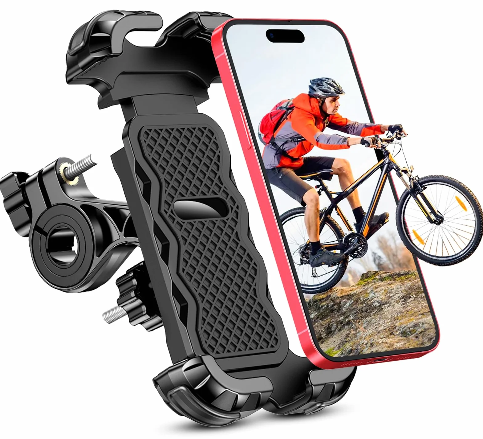 CIRYCASE Porta Cellulare Bici, Aggiornato Protezione & Blocco Sicurezza Ruotabile 360°, Universal Supporto Telefono Bici Moto/Scooter Manubrio Stabilizzatori e Ammortizzatori per 4.7-6.8" Smartphone
