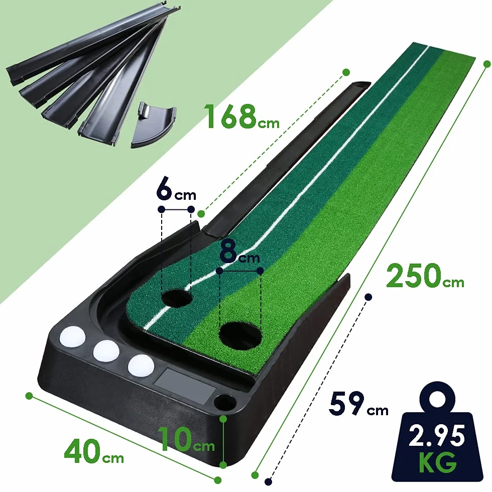 Golf Putting Trainer, Automatyczny Powrót Piłki, Przenośna Mata do Puttingu, Zestaw 3 Piłek