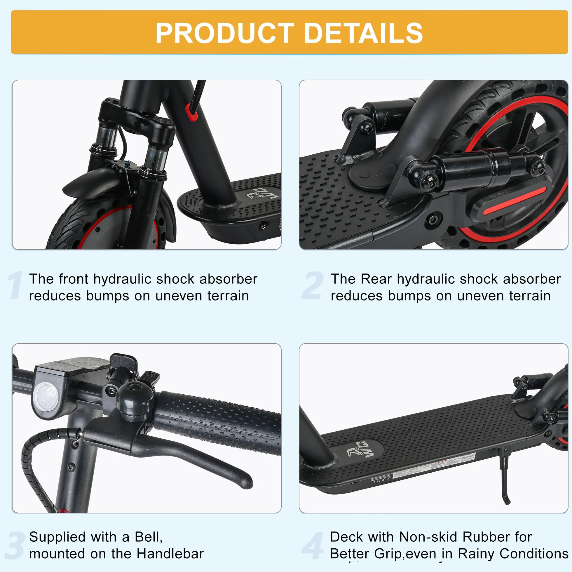 Monopattino Elettrico Pieghevole per Adulti 8.5''/10'' Pneumatici 30-45 km 4 Ammortizzatori App