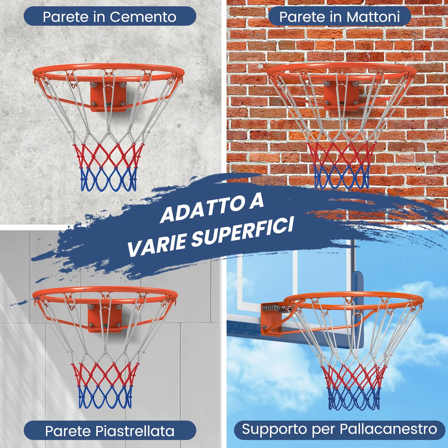 COSTWAY Canestro da Basket a Parete 45 cm, Anello Pallacanestro Muro Doppia Molla, Rete Resistente