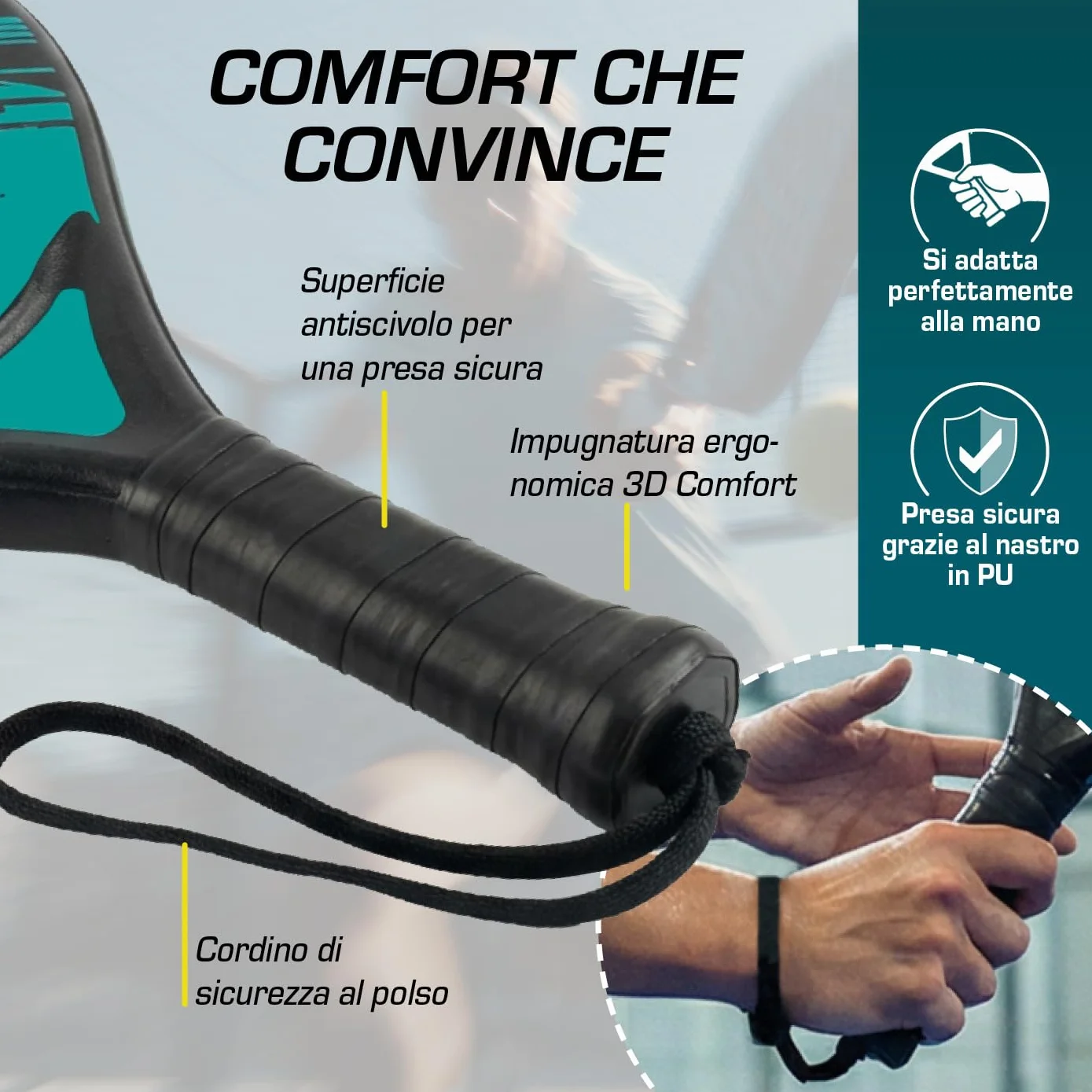 Set racchette da padel DoYourSports 2 racchette leggere con palla rete impugnatura antiscivolo