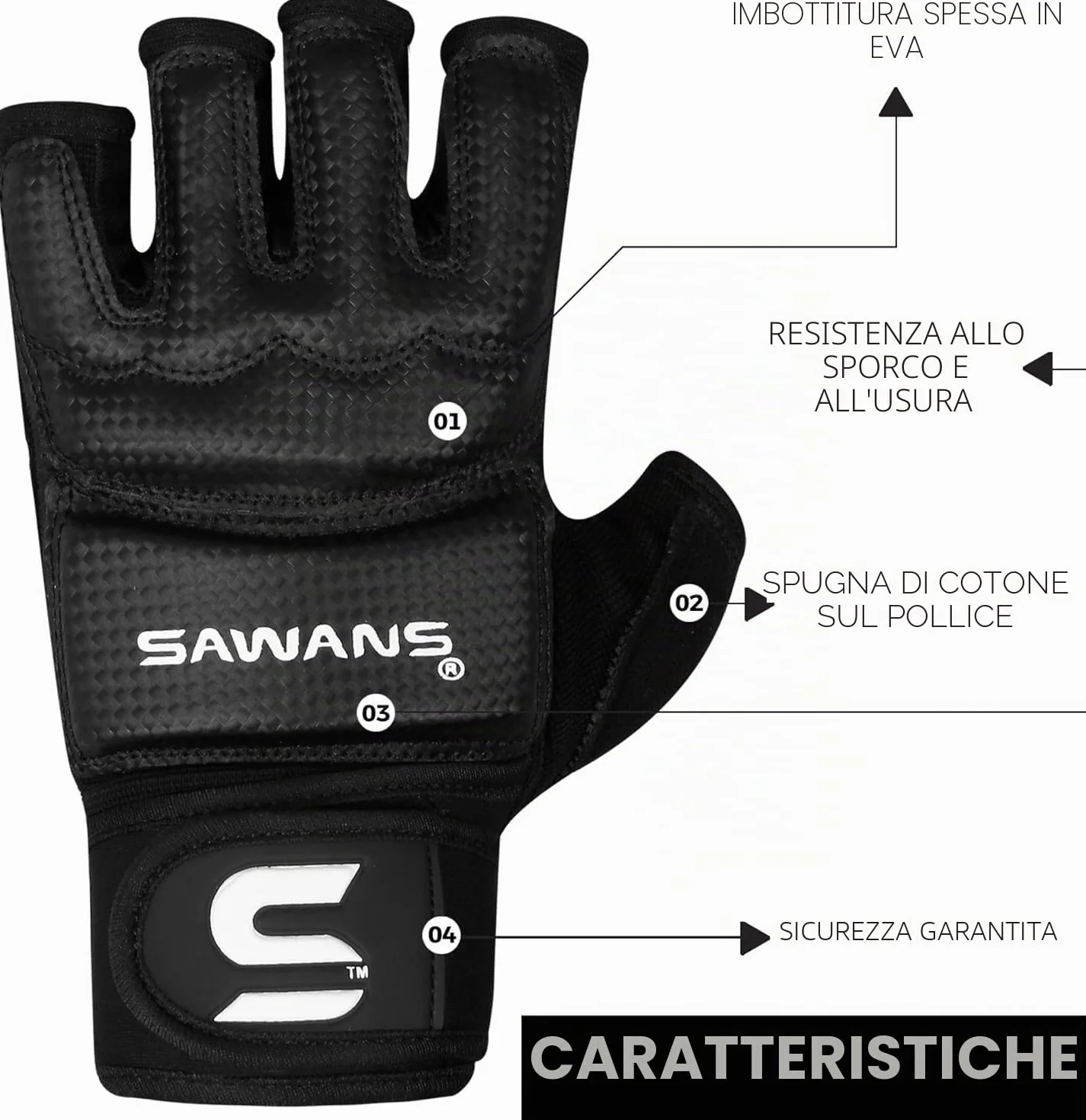 SAWANS Guanti da Boxe Uomo Donna Mezza Dito Kickboxing Sparring Arti Marziali Muay Thai