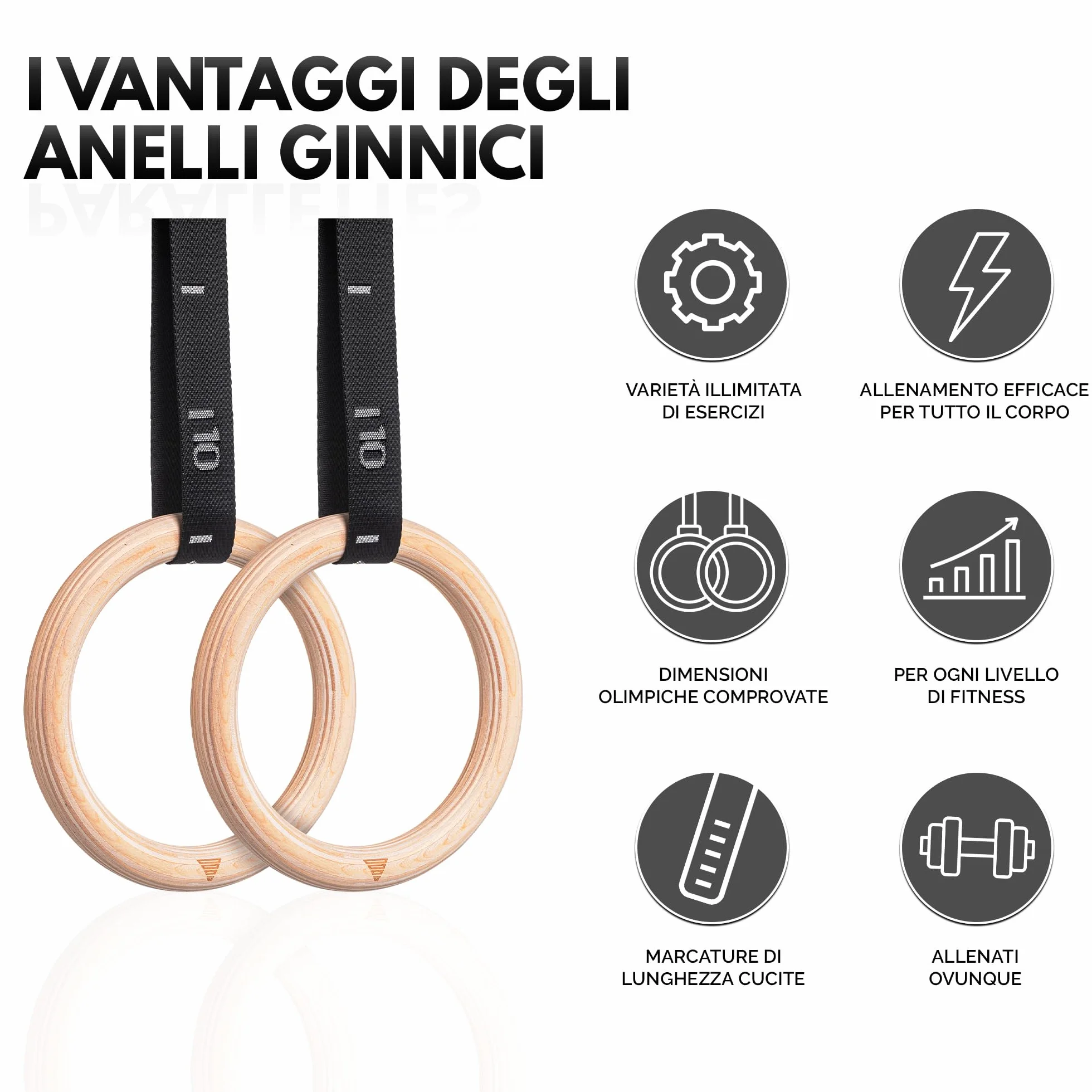 GORNATION Anelli per Calisthenics in Legno, Anelli Olimpici da Ginnastica con Cinghie Regolabili e Sacca