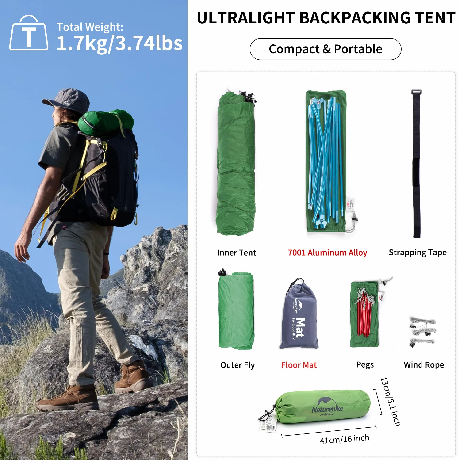 Naturehike Cloud-up Ultralight 1 Persona Tenda Singola 3 Stagioni