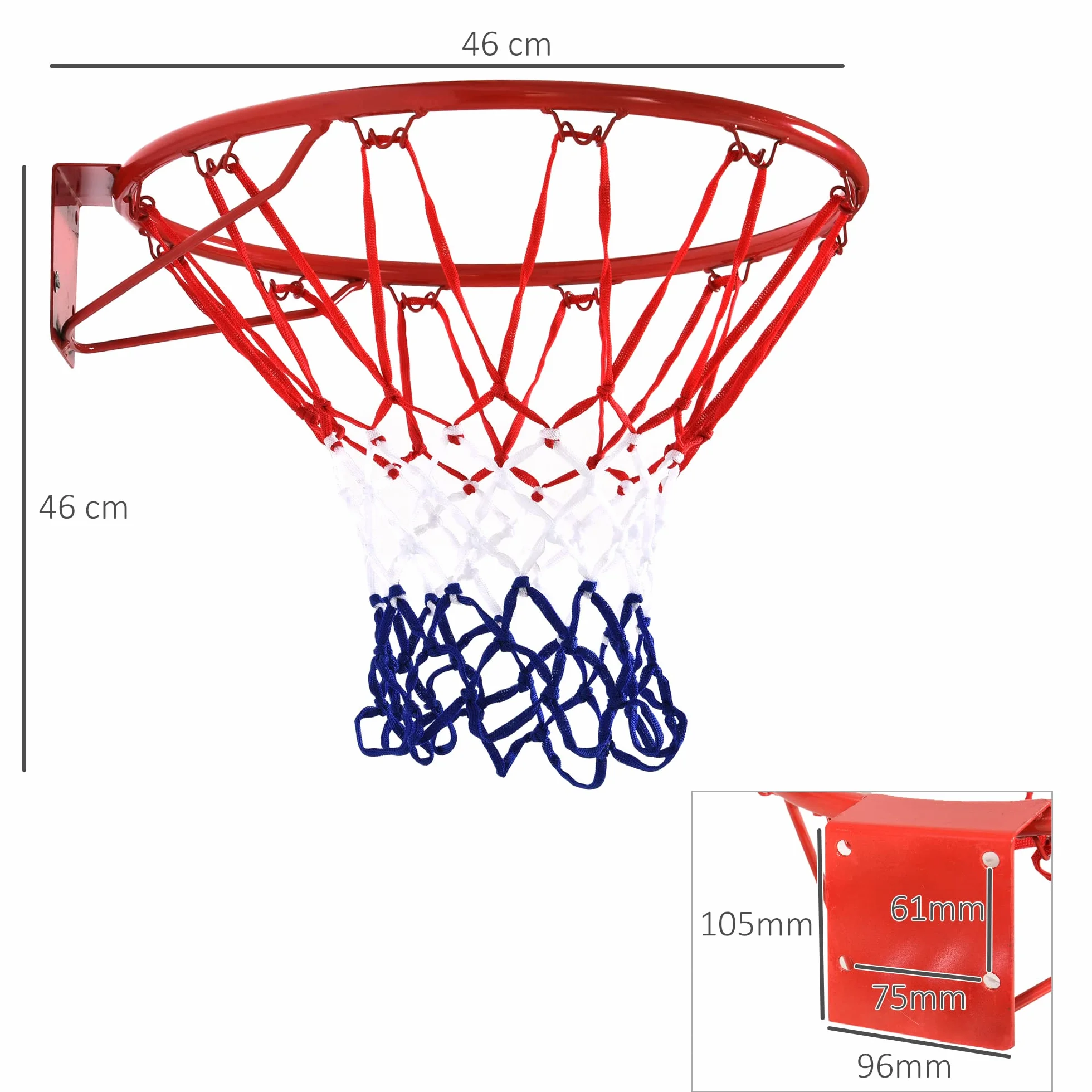 HOMCOM Canestro Basket da Muro in Ferro con Rete in Nylon, Φ46cm