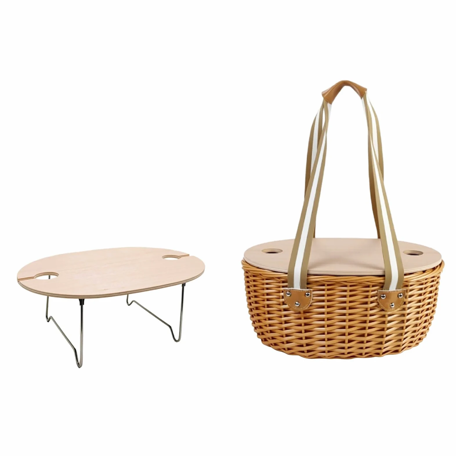 Elegante set da pranzo per 2 persone, con tavolo pieghevole e borsa termica e utensili completi per avventure nella natura, cestino per pasti all'aperto con frigorifero