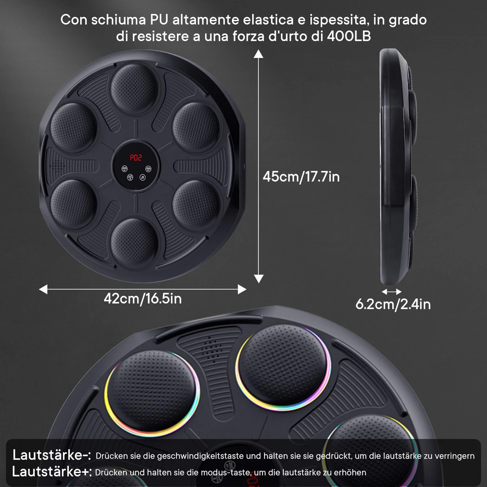 Music Boxing Machine - Tirapugni Musicale da Parete con 12 velocità e modalità Luce, Bluetooth, Macchina da Boxe per Allenamento Casa, Include Guanti MMA, per Allenamento Casa Adulti