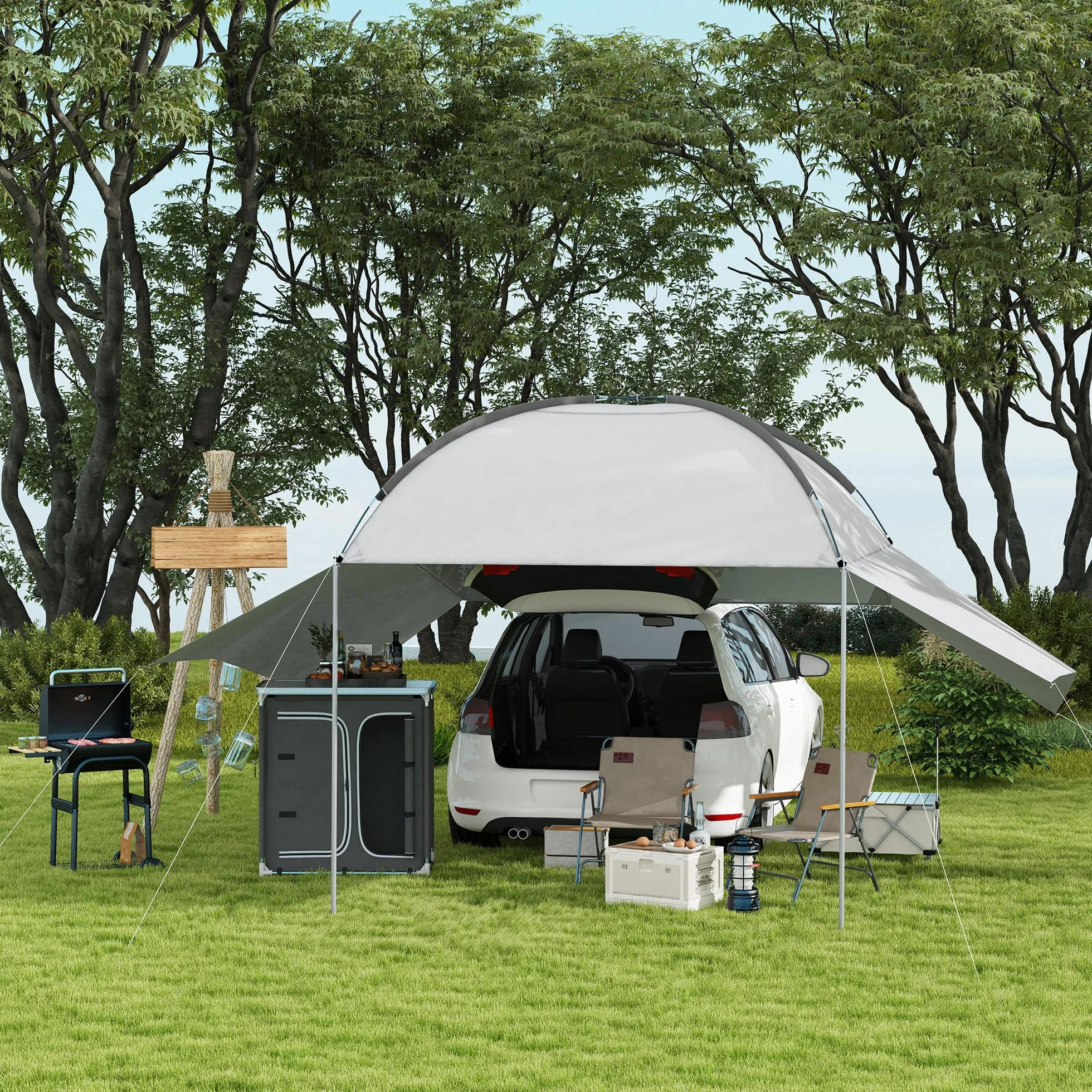 Outsunny Cucina da Campeggio Doppio Armadietto 96Lx49.5Px104cm Grigio Telaio Alluminio