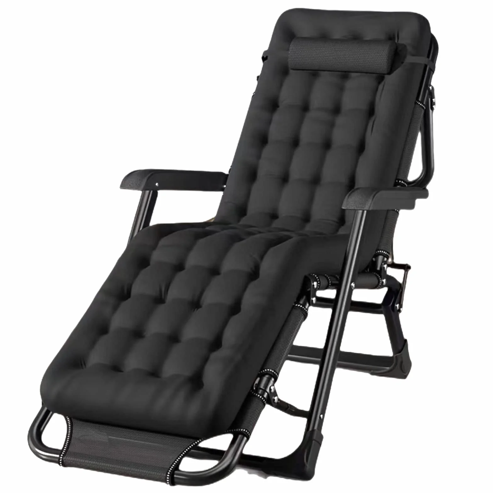 Letto da Campeggio Pieghevole Portatile, Sedia Sdraio Regolabile con Imbottitura Oversize, Letto A gravità Zero per Il Riposo All'aperto, Viaggi E Uso in Ufficio (Color : Black with Mattress)