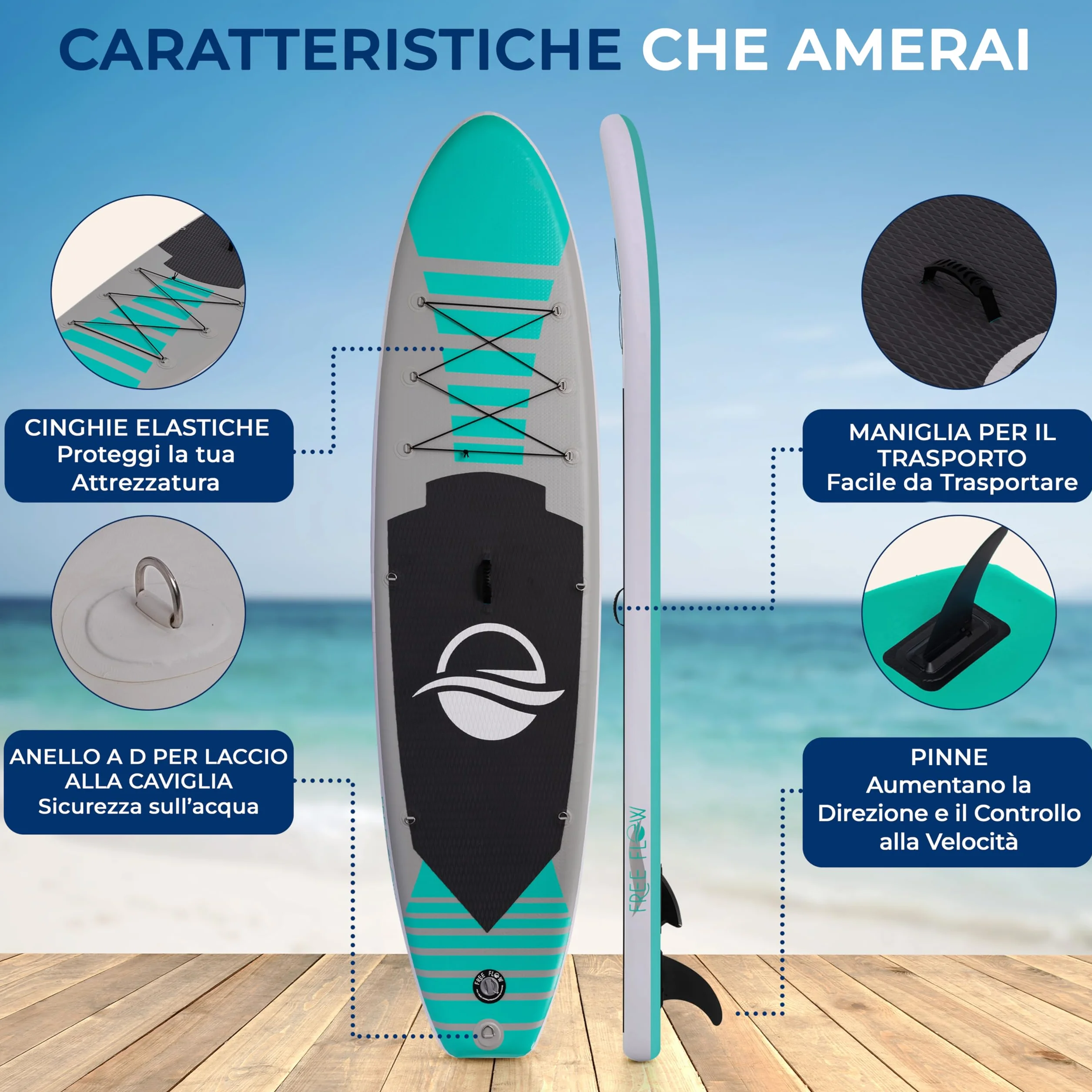SereneLife SUP Gonfiabile Stand Up Paddle Board con Deck EVA Antiscivolo Design Largo Stabile Accessori Premium