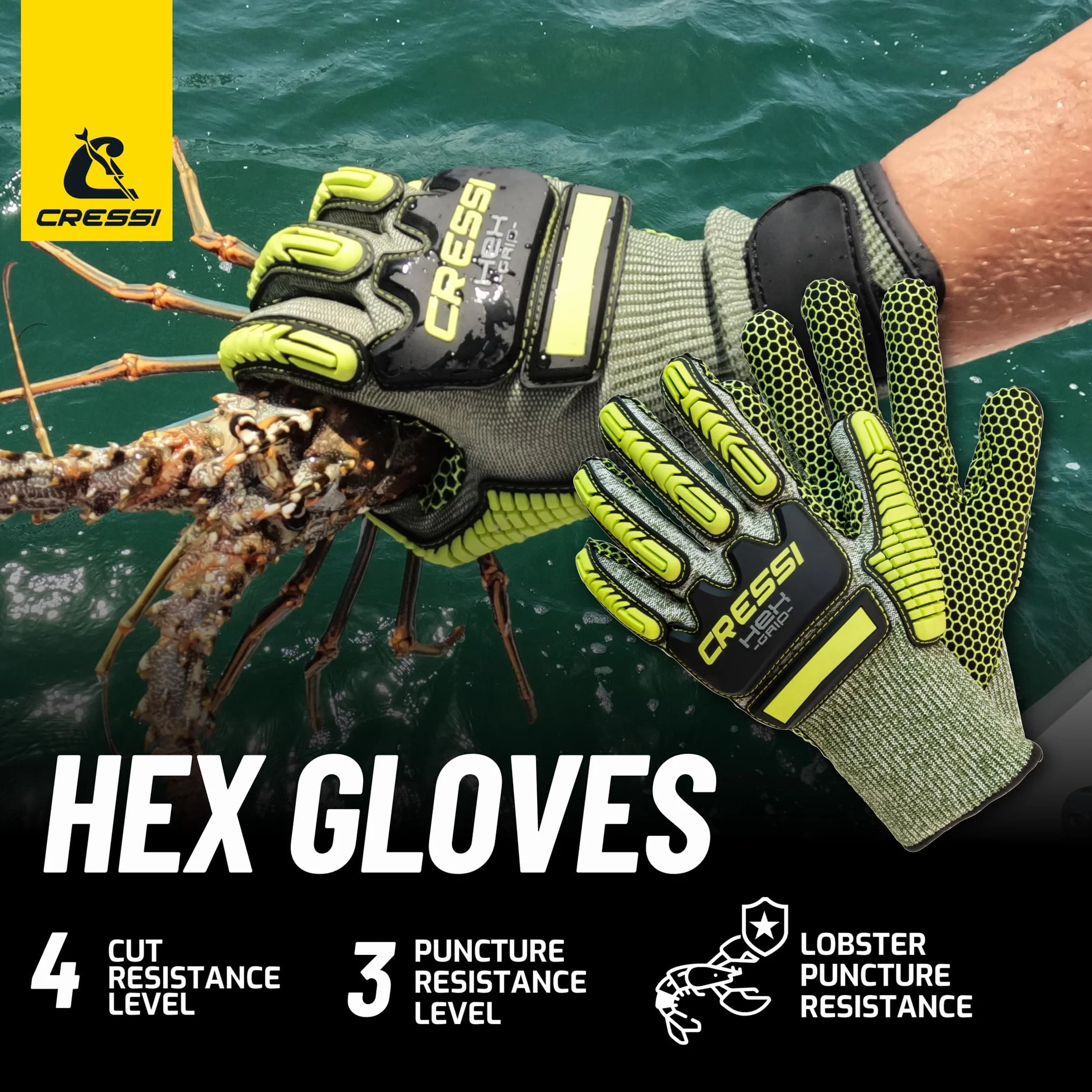 Cressi Hex Grip Gloves - Guanti Resistenti a Tagli e Abrasioni per Apnea e Immersioni, Adulto Unisex