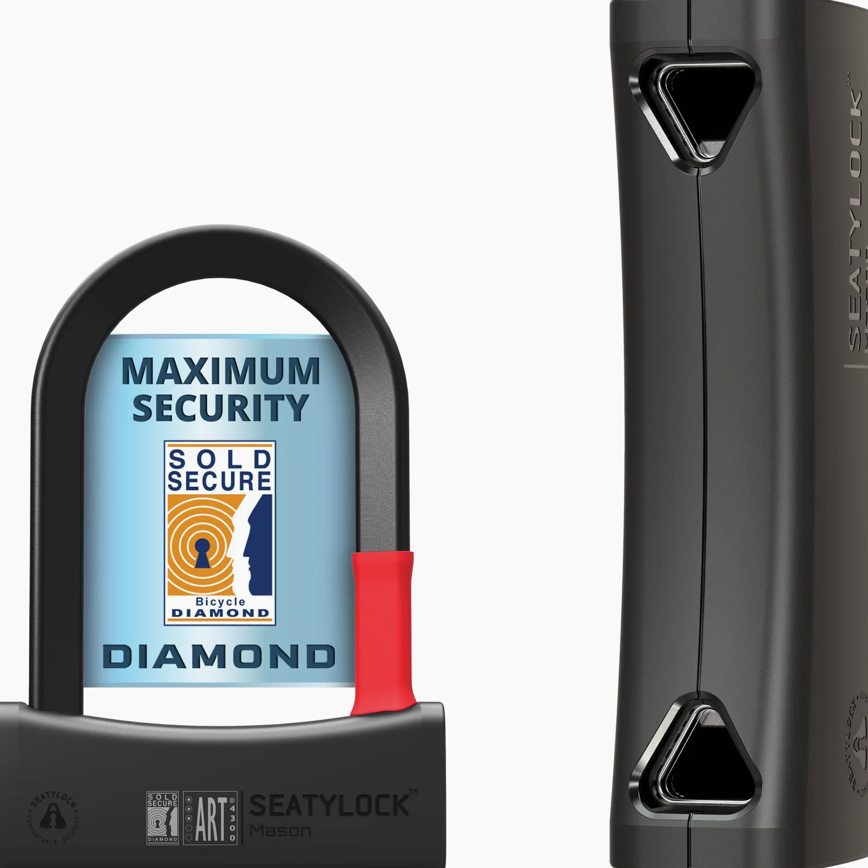 Seatylock Mason - Lucchetto a "U" per bici - Lucchetto antifurto a diamante brevettato, resistente, ultra sicuro, per la sicurezza delle biciclette, con chiavi, per biciclette elettriche urbane o da