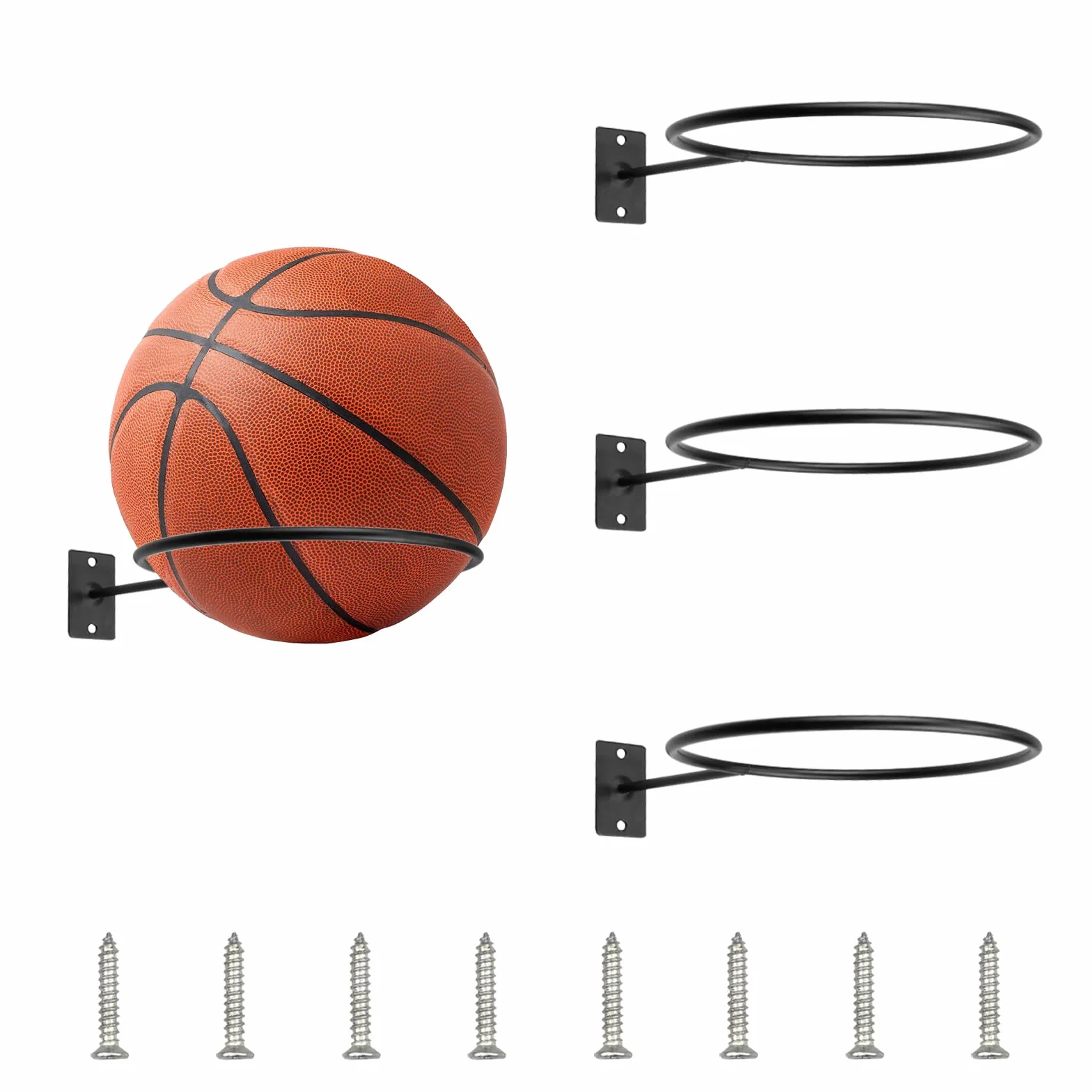 Porta Palloni da Muro Supporto da Parete per Pallacanestro in Metallo Nero
