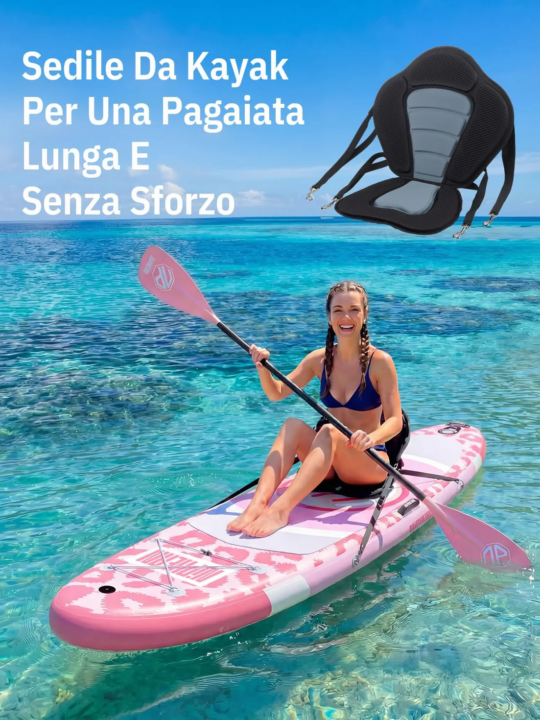 Niphean SUP Gonfiabile con Sedile Ultraleggero Tavola SUP per Donne Pinna StabilTrac Antiscivolo per Yoga Animali Domestici