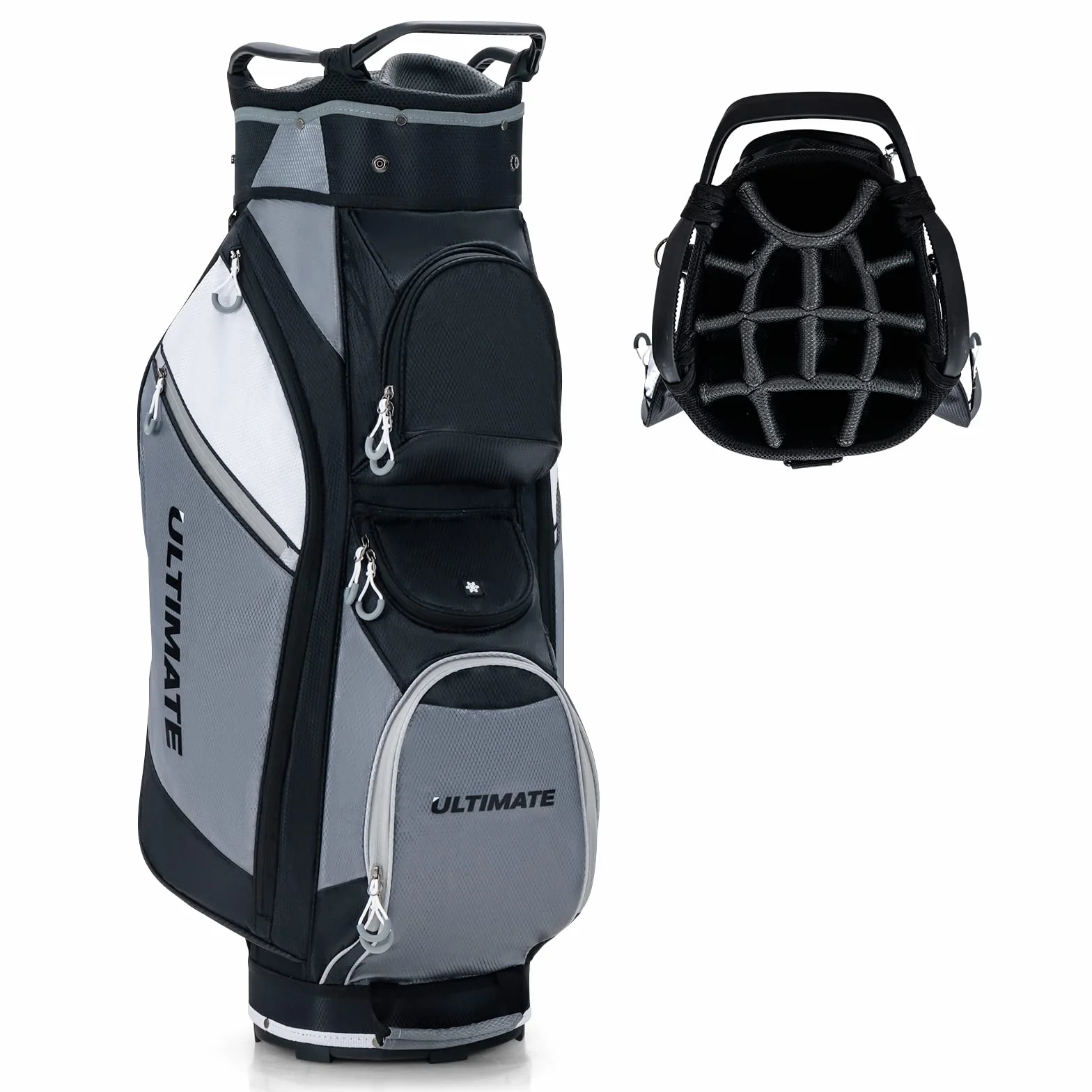 COSTWAY Borsa da Golf 14 Divisori Sacca Mazze Borsa Termica Cappuccio Impermeabile Maniglie Tracolla Nero Grigio