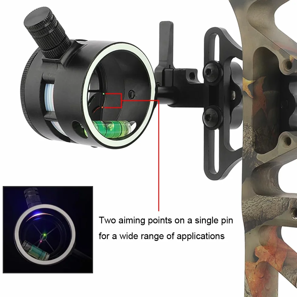 SHARROW Tiro con L'Arco Mirino per Arco Composto 1 Pin 2 Punto di Puntamento 0,019 Fibra Regolabile Alluminio
