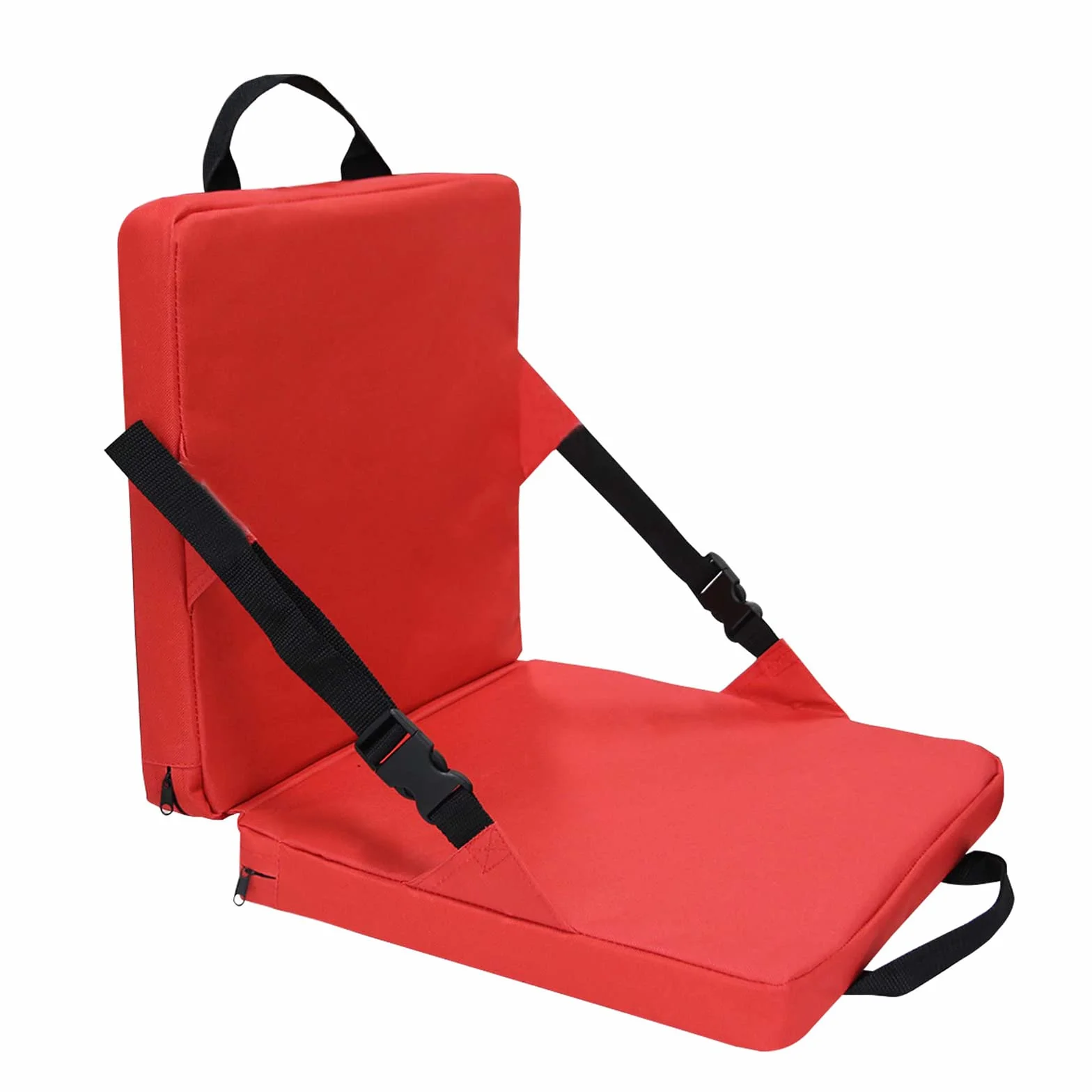 Cuscino per Sedile da Stadio Portatile Pieghevole Imbottito con Schienale Rosso