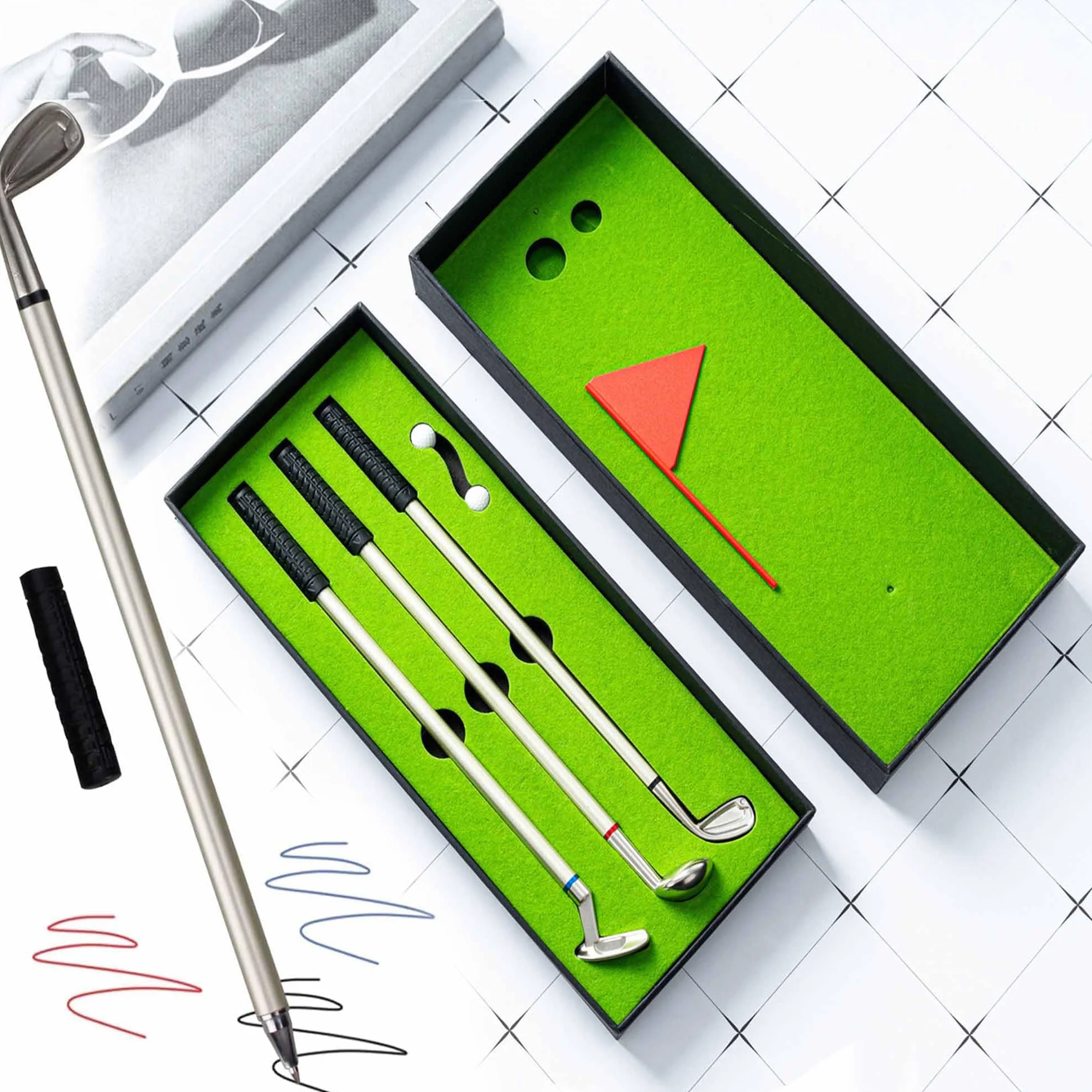 Mini Set di Penne da Golf con Bandiera a Palline, Mazze Golf Decorazioni Cancelleria