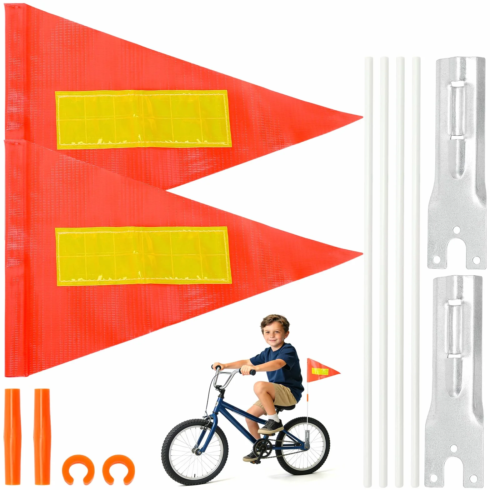 Bandiera di Sicurezza per Biciclette per Bambini, Arancione con Striscia Riflettente, Triangolare Riflettente