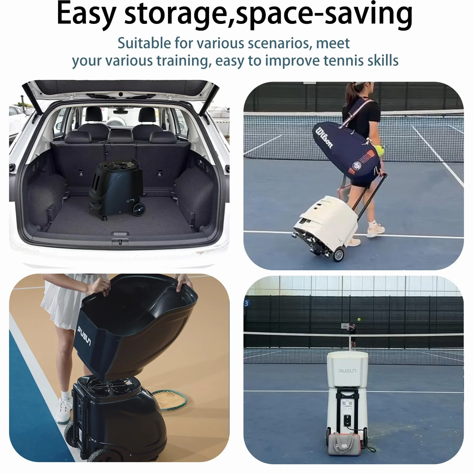 PT-Smart Macchina per palline da tennis con app telecomando Lanciatore elettronico portatile Batteria 4-6 ore Oscillazione Topspin Backspin