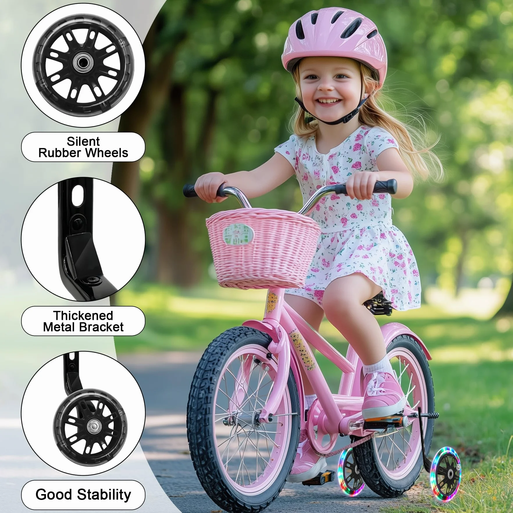 VEEKAY Ruote Ausiliarie per Bicicletta da Bambino Regolabili con Luci, Universali per 12-20 Pollici