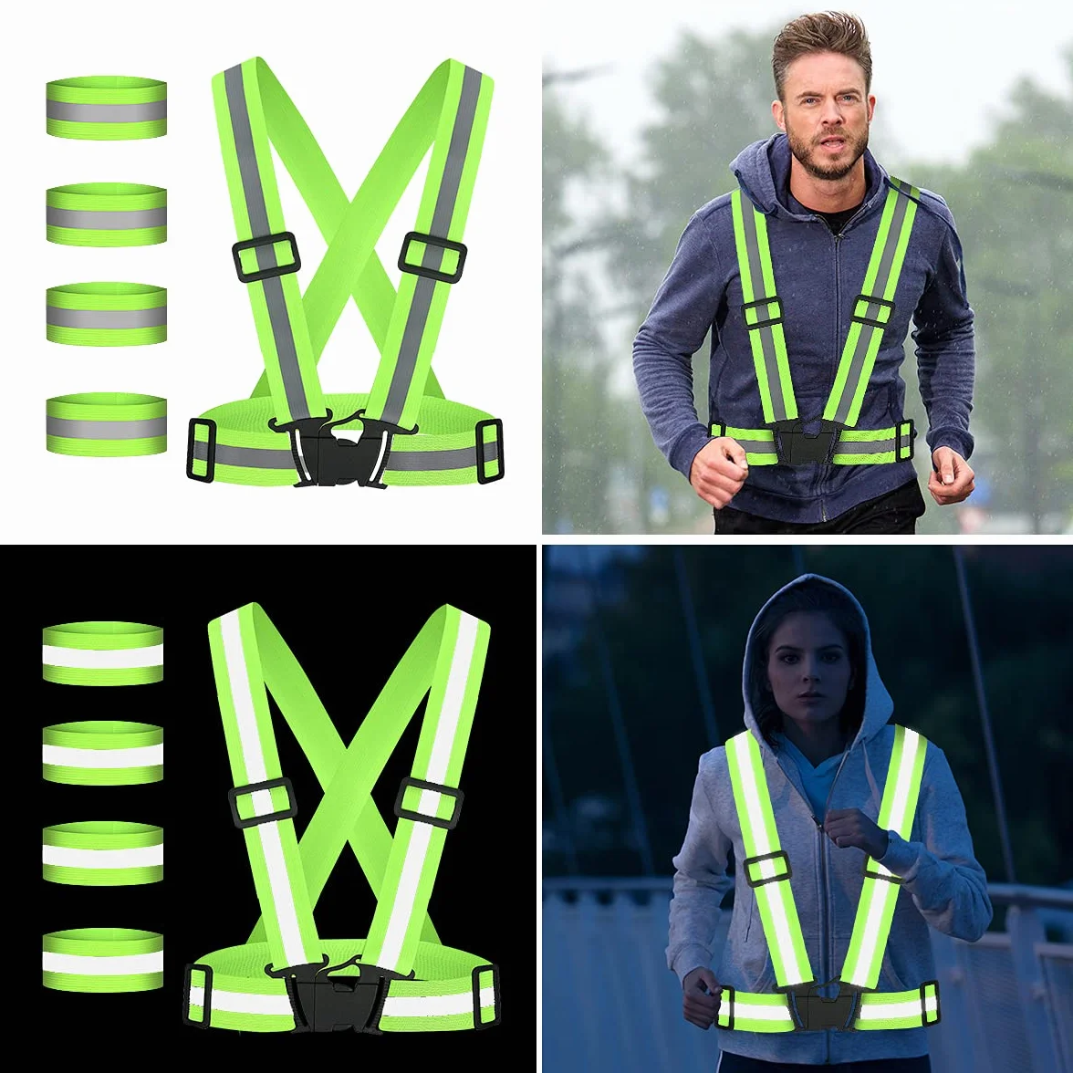 Regolabile Gilet Riflettente ad Alta Visibilità, Bretelle Catarifrangenti per Ciclismo Corsa Attività all'aperto