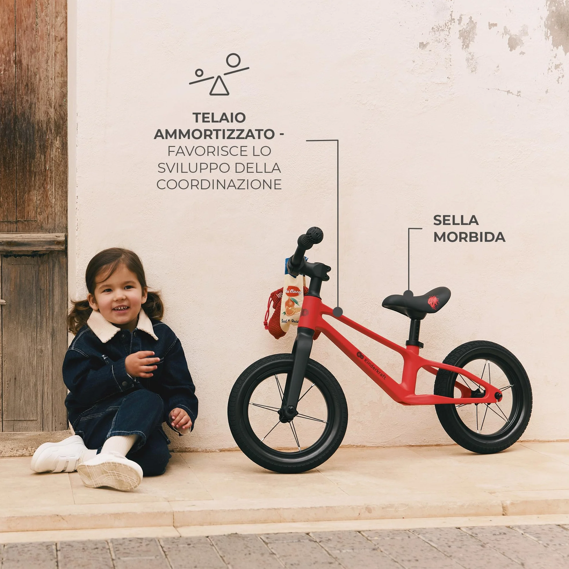 Kinderkraft ETER Bicicletta da corsa 12 pollici 35 kg telaio nylon sella regolabile manubrio limitato