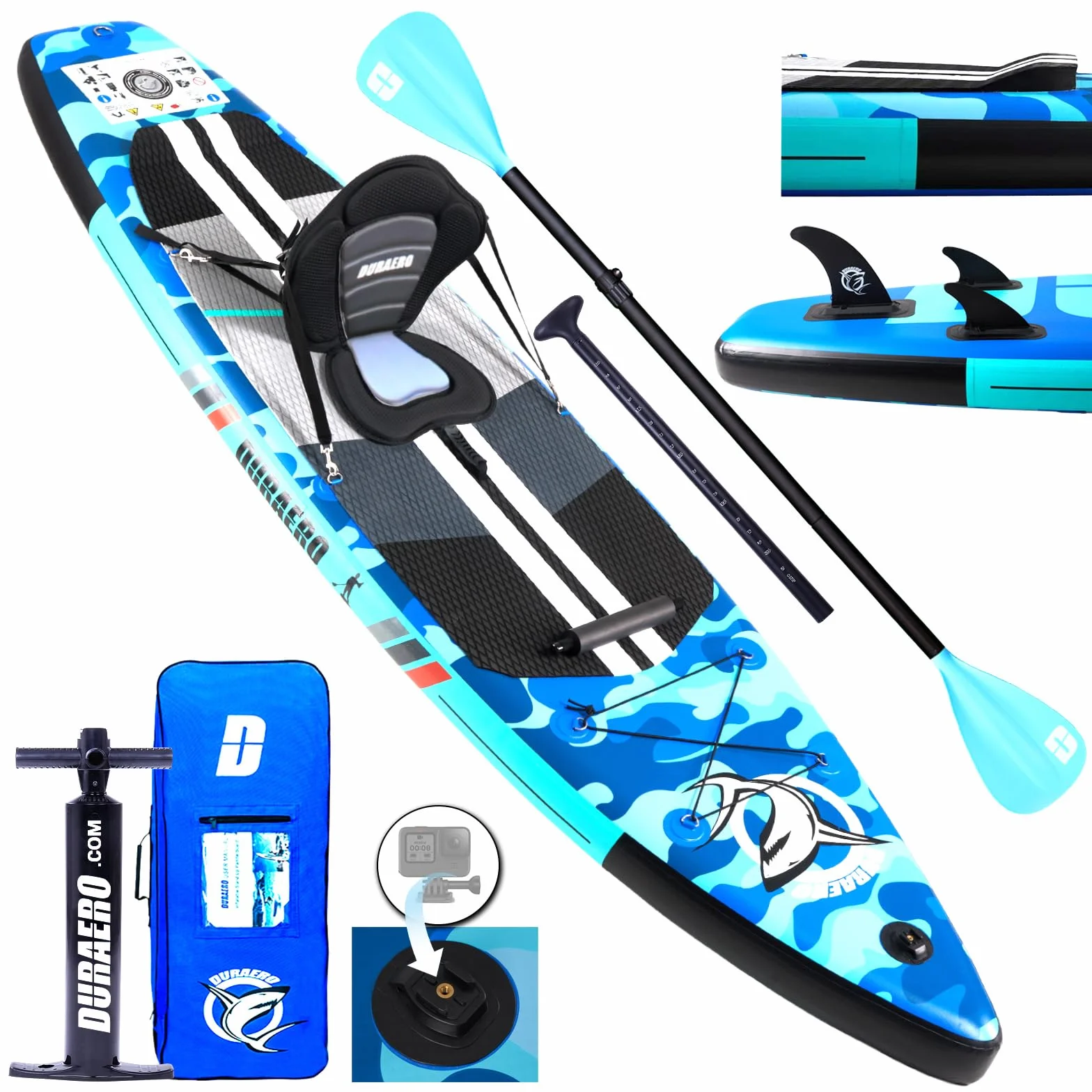 Tavola gonfiabile Stand Up Paddle 330x76x15 cm portata 150 kg blu mimetico